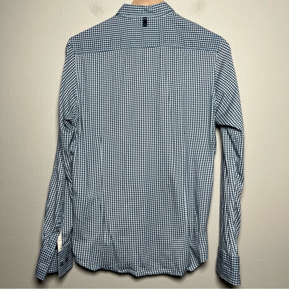 WRK Men Shirt Small Blue Gingham Plaid Geometric Long Sleeve Reworked Pocket - Picture 7 of 10